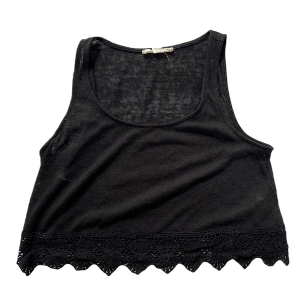 Forever 21 XXI Lacy Trim Thin Knit Crop Tank Top in Black Women’s Size Small
